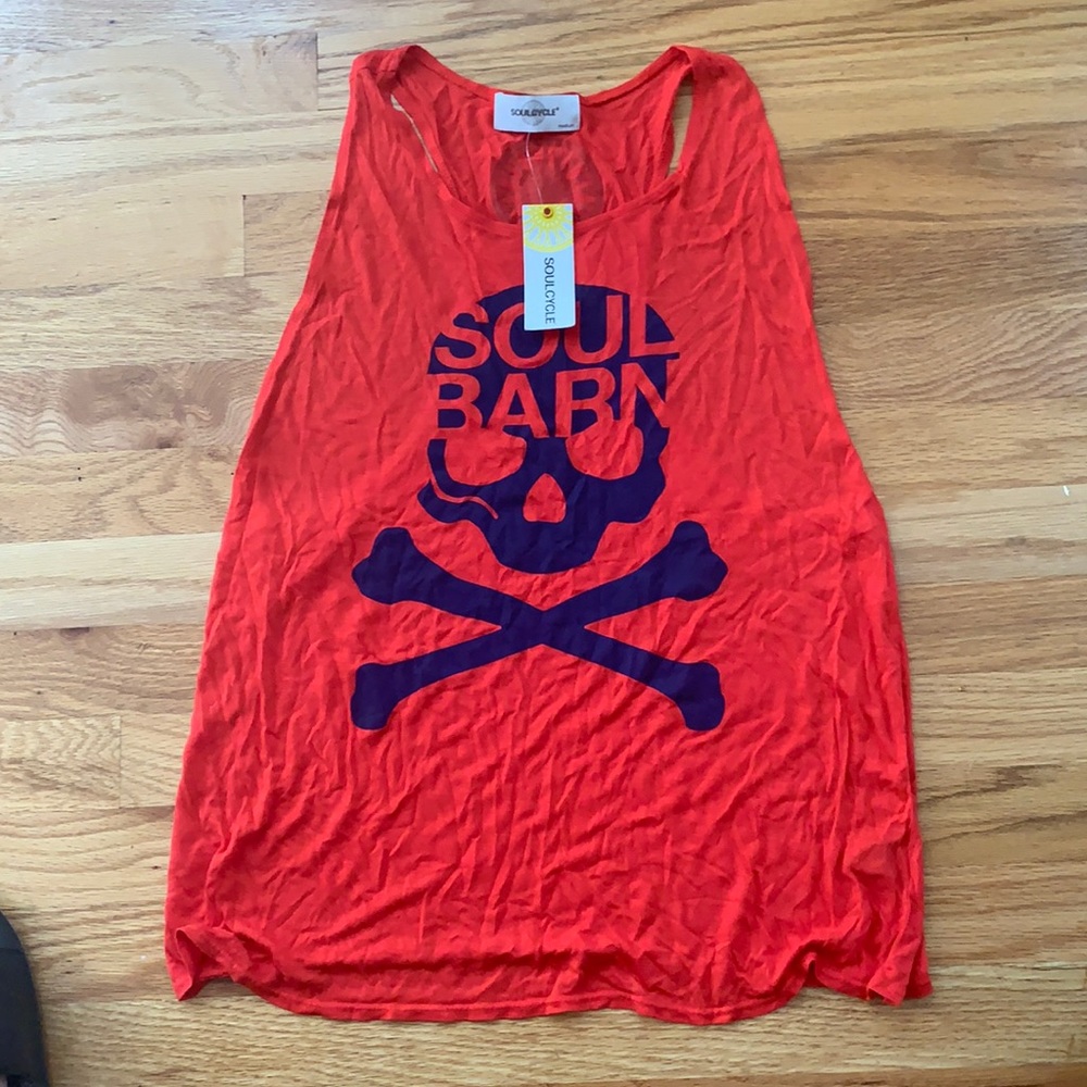 SoulCycle Red Tank Top with Blue Skull Design